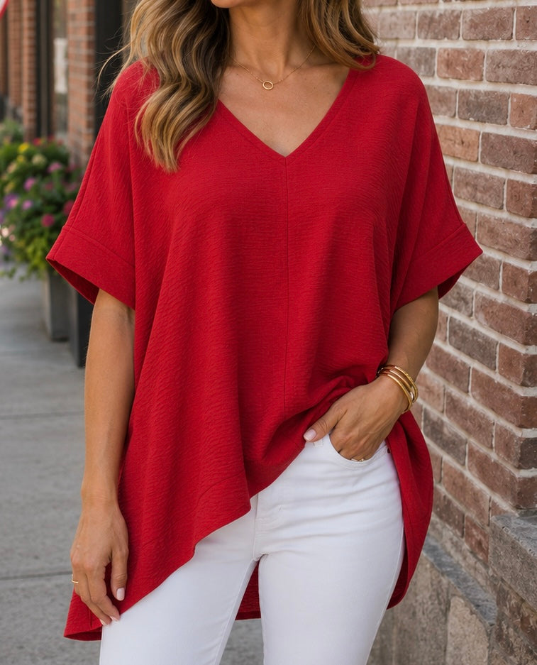 Woven Airflow V-Neck Dolman Short Sleeve Top