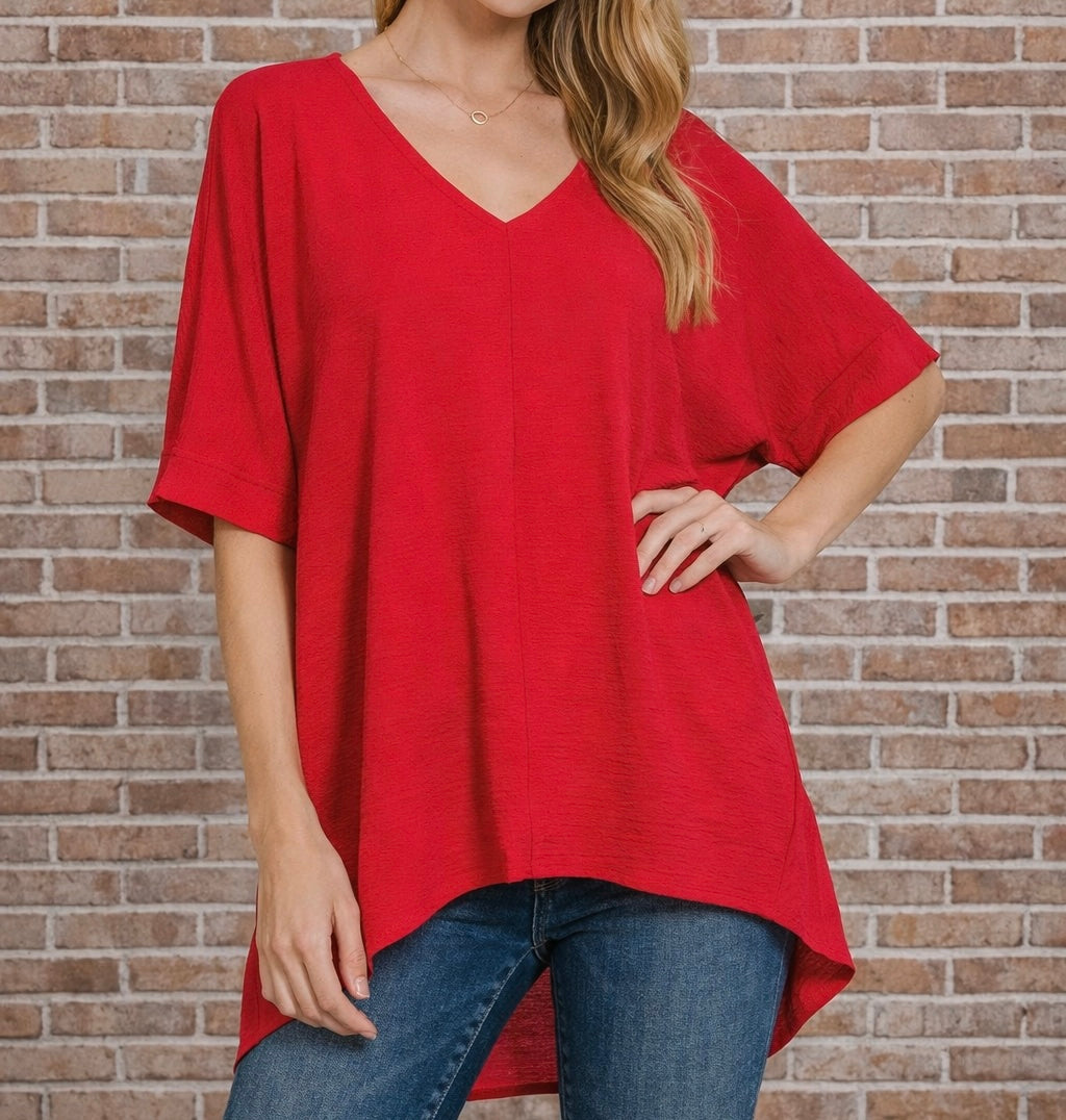 INK: Woven Airflow V-Neck Dolman Short Sleeve Top