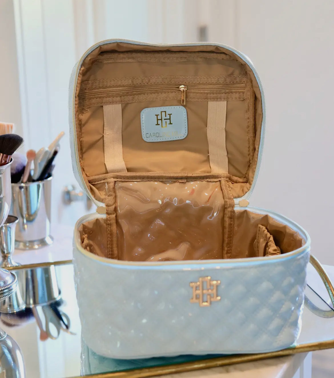 Hampton Train Case- Blue Patent