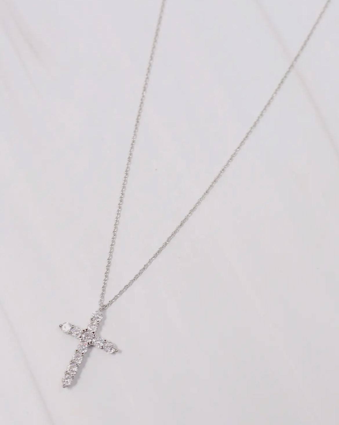 Valencourt Cz Cross Necklace Silver