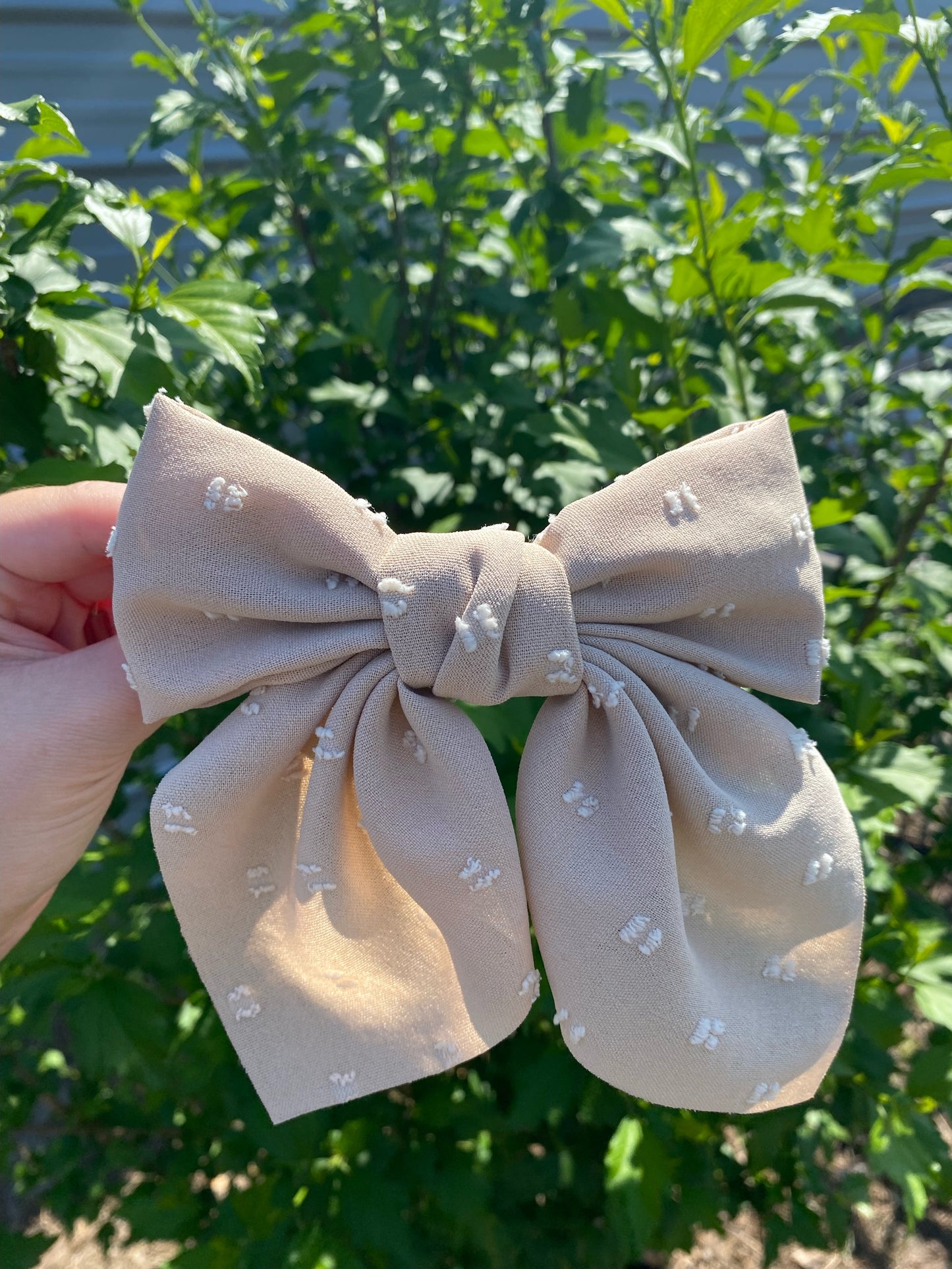 TAN-PRETTY DITSY ORGANZA BOW RIBBON HAIR CLIPS