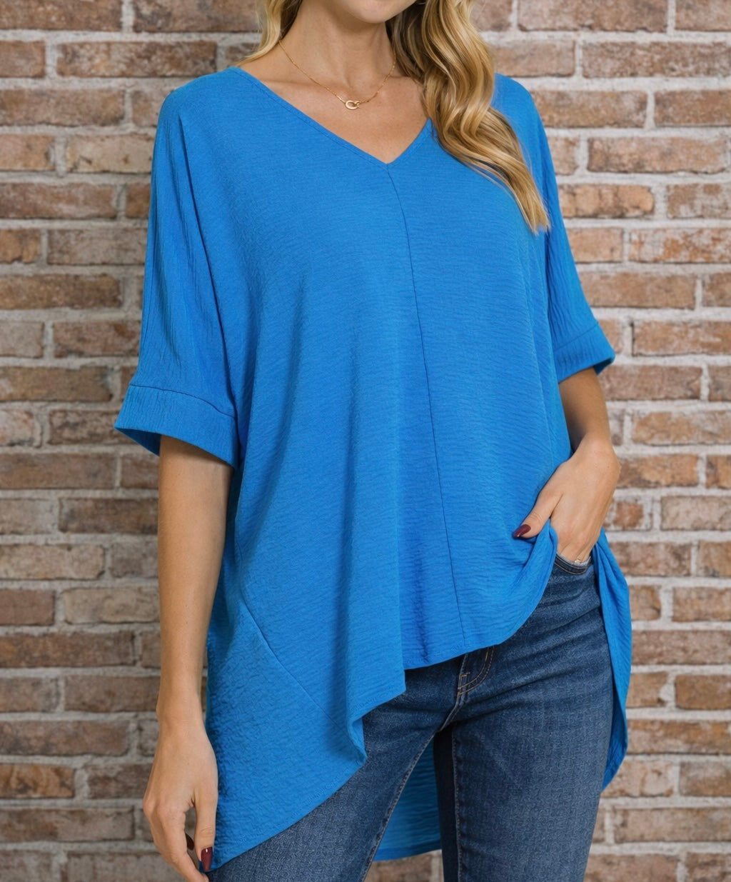 INK: Woven Airflow V-Neck Dolman Short Sleeve Top