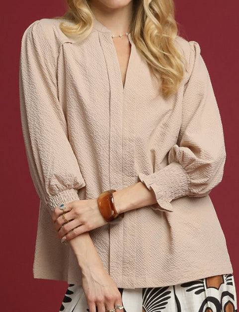 Stone Long sleeve V-neck Blouse