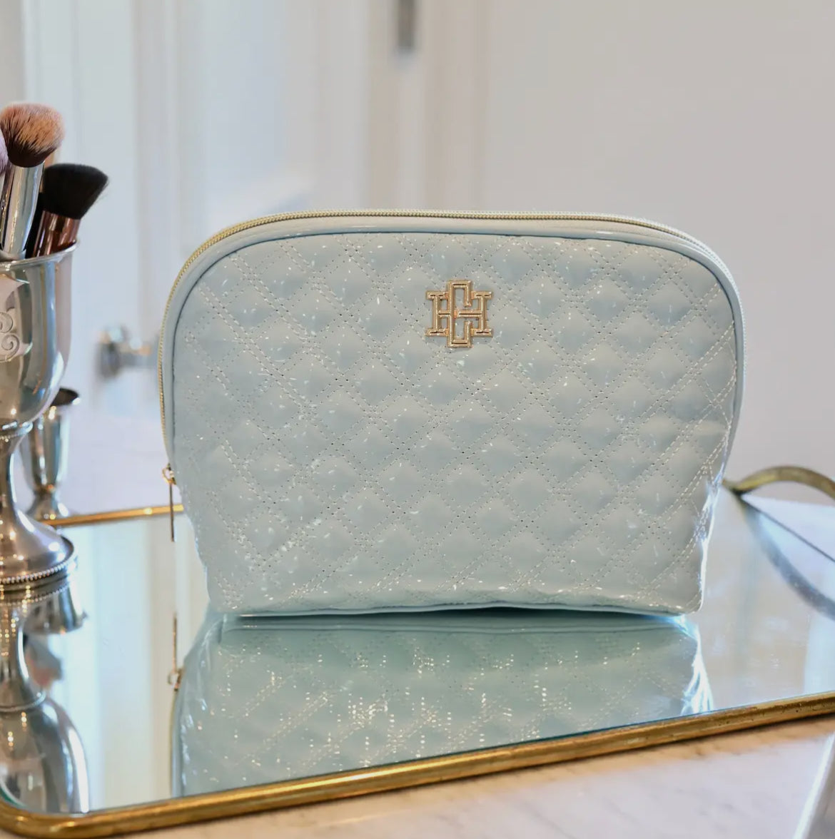 Capri Large Pouch- Blue Patent