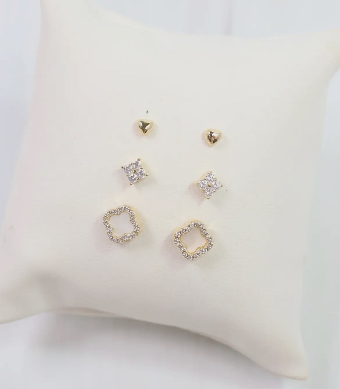 White Opal Clover and Stud Earring Set