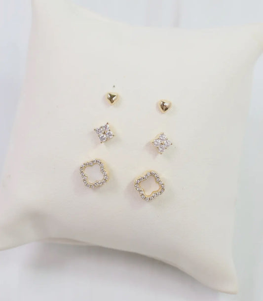 White Opal Clover and Stud Earring Set