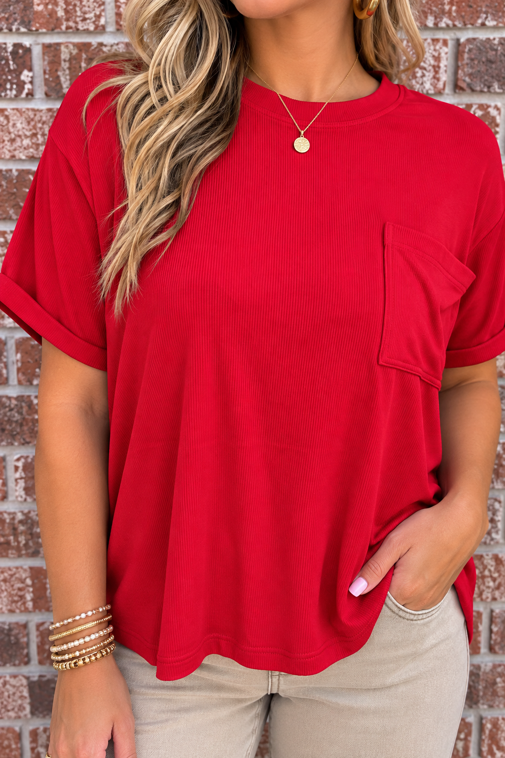Simple Days Ribbed Pocket Tee