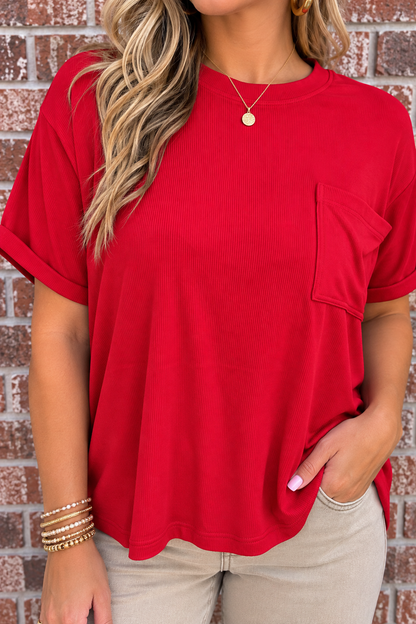 Simple Days Ribbed Pocket Tee