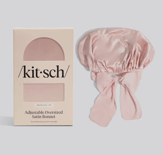 Adjustable Oversized Satin Bonnet -Blush