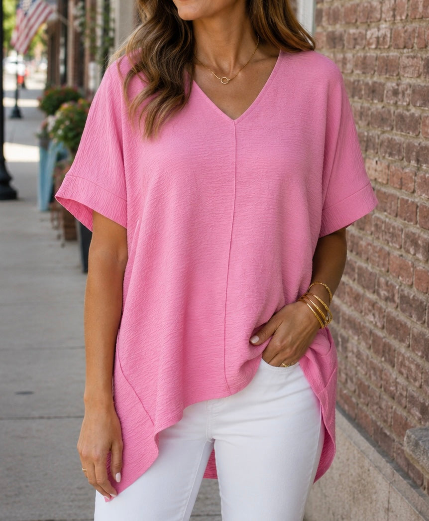 Woven Airflow V-Neck Dolman Short Sleeve Top