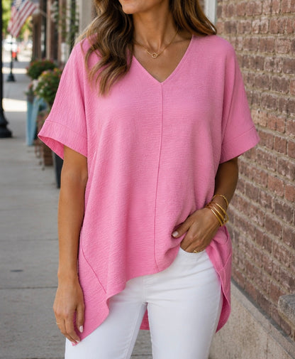 Woven Airflow V-Neck Dolman Short Sleeve Top