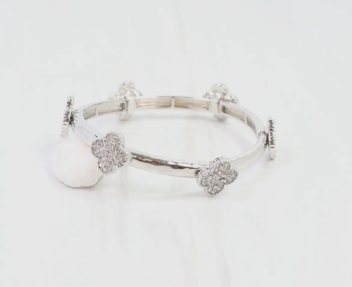 Dion Cz Clover Stretch Bracelet Silver