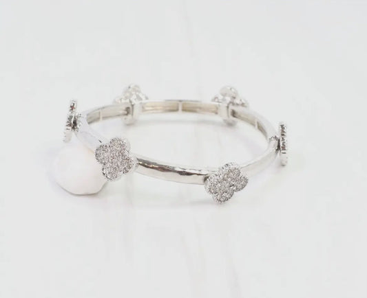 (spa-) Dion Cz Clover Stretch Bracelet Silver