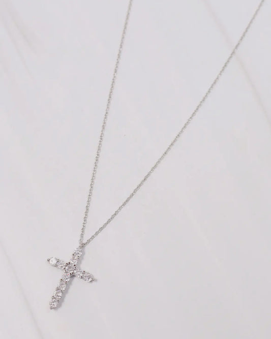 Valencourt Cz Cross Necklace Silver