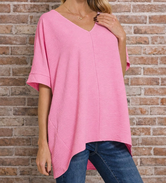 INK: Woven Airflow V-Neck Dolman Short Sleeve Top