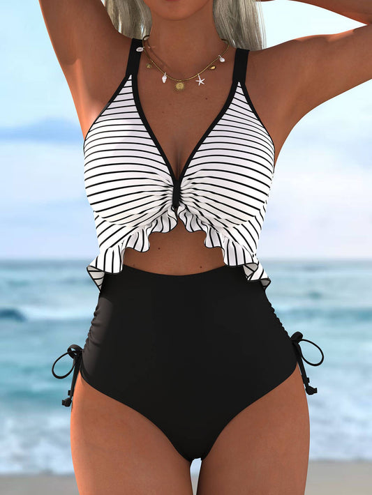 Striped Spliced One-Piece Swimsuit