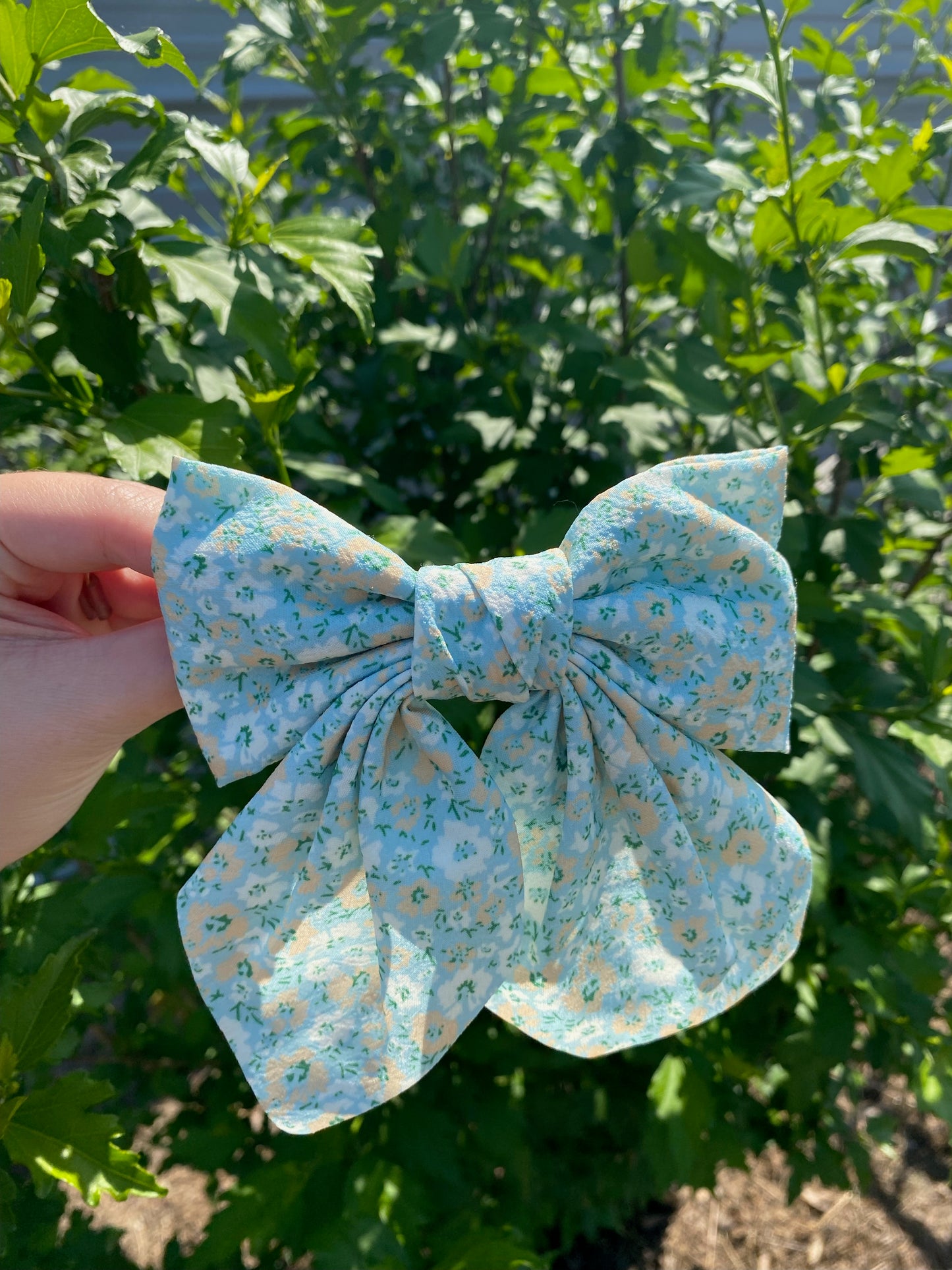 MINT-PRETTY DITSY ORGANZA BOW RIBBON HAIR CLIPS