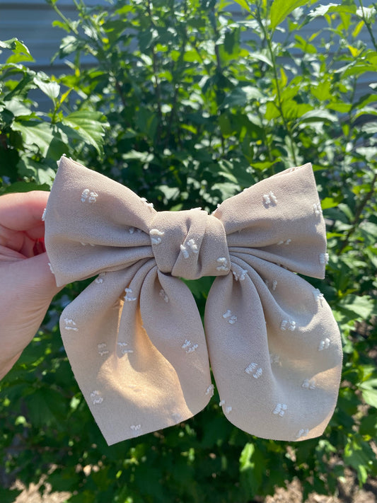TAN-PRETTY DITSY ORGANZA BOW RIBBON HAIR CLIPS