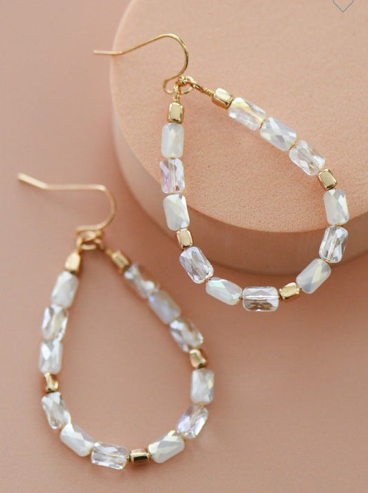 Teardrop Wire Beaded Glass Crystal Earrings