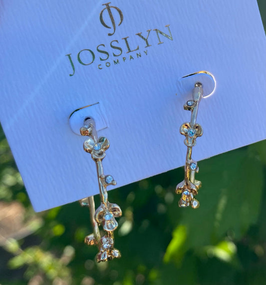 STATION FLOWER LEAF RHINESTONE HOOP EARRINGS