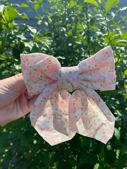 PINK-PRETTY DITSY ORGANZA BOW RIBBON HAIR CLIPS