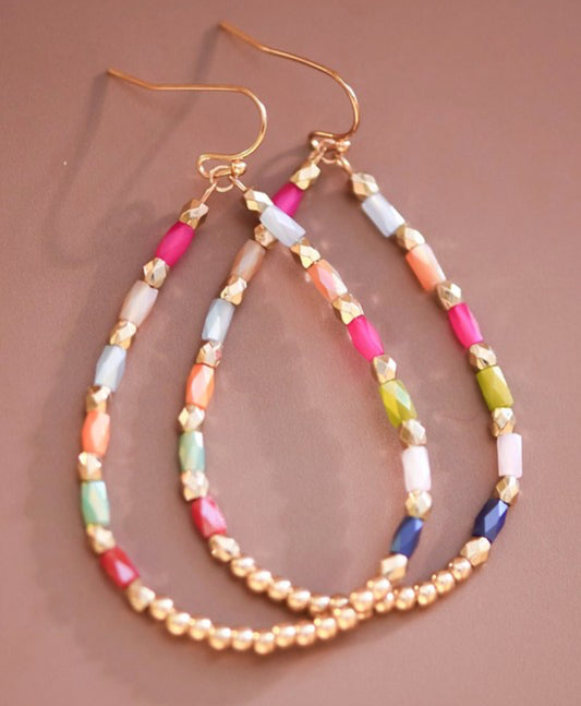 Teardrop Wire Beaded Glass Crystal Earrings