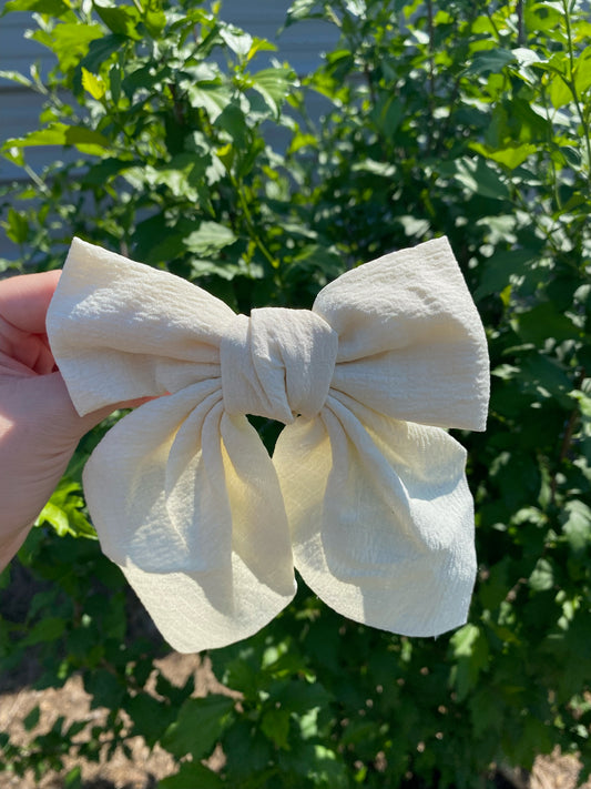 OFF WHITE-PRETTY DITSY ORGANZA BOW RIBBON HAIR CLIPS